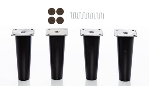 MOBILIARIOCLICHI Patas de Madera de Haya, con Placa de Montaje instalada. Pack de 4 Unidades de Patas para Muebles, 8,10,12,15,20...cm Alto, Patas de Madera cónicas Rectas. (4 Unidades 12 cm, Negro)