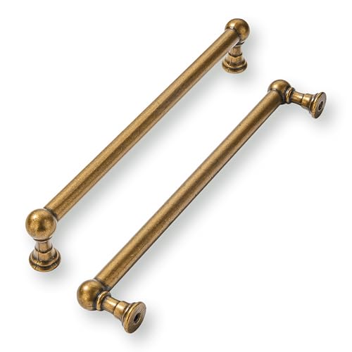 khtumeware 2 Pack 10 Inch Hole Center Antique Brass Cabinet Pulls Heavy Duty Solid Cabinet Handles cabinets Dressers Kitchens Handles Bathroom cabinets
