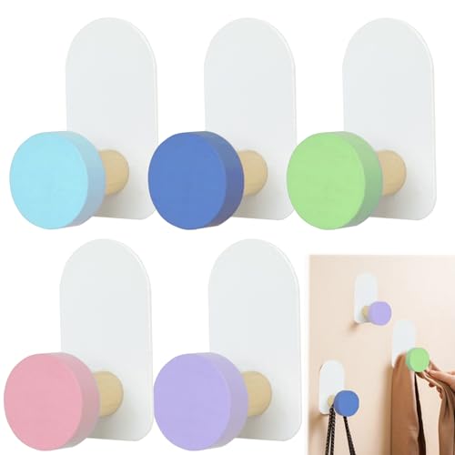 Dongnesi 5 PCS Kids Coat Hooks Self Adhesive,Self Adhesive Hooks Kids,Colorful Stick...