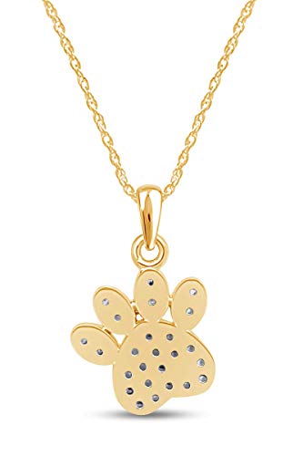 AFFY White Natural Diamond Dog Paw Charm Pendant Necklace in 14K Gold Over Sterling Silver (0.1 Ct)3