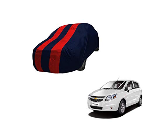 Image of Auto Hub Car Cover Compatible with Chevrolet Sail UVA with Mirror Pocket,Triple Stitched, Weather Proof, Sail UVA Car Cover- Navy-Red