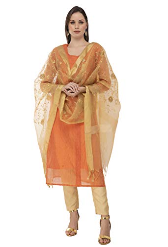 Image of A R Silk Women's Organza Tissue Zari Embroidery Dupatta |Golden, Free Size