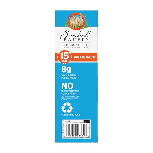 Sunbelt Bakery Chewy Chocolate Chip Granola Bars, 1.1 oz Bars, 15 Count (Pack of 2)