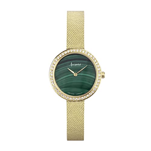 Accurist Ladies Jewellery 28mm Quartz Watch in Green with Analogue Display, and Gold Stainless Steel Bracelet 78004