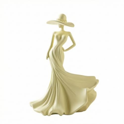 Image of KiBcsLic Woman Figurine Decorative Lady Statue Cream Figurine with Hat for Homeowners, Art Collectors, Display Cabinet
