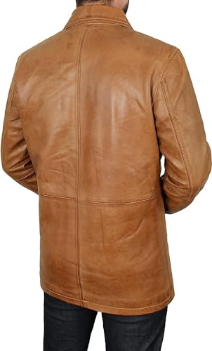 Mens Real Lambskin Leather Trench Coat - Men's 3/4 Quarter Length Vintage Motorcycle Jacket4