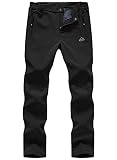 donhobo Damen Wanderhose Outdoorhose Wasserdicht Softshellhose Winddicht Warm Gefüttert Snowhose Skihose Winter Trekkinghose (Schwarz, L)