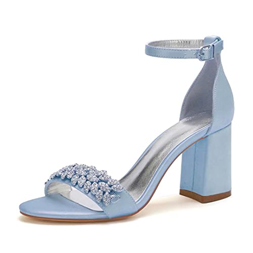 Block Heel Wedding Sandals Shoes for Bride Open Toe Crystals Formal Party Heels Sandal 1151-3