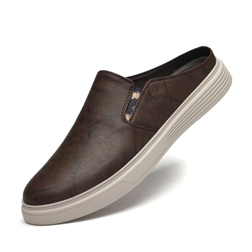 Men's Leather Slip-on Clog Shoes Comfort Soft Casual Sneaker Wear-Resistant Platform Outdoor Walking Driving Loafers
