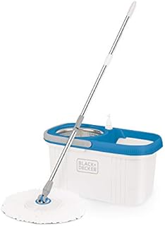 BLACK+DECKER BXBK0001GB 360° Spin Mop & Bucket with Stainless Steel Drum, 44cm x 24cm x 23cm, White, 61039
