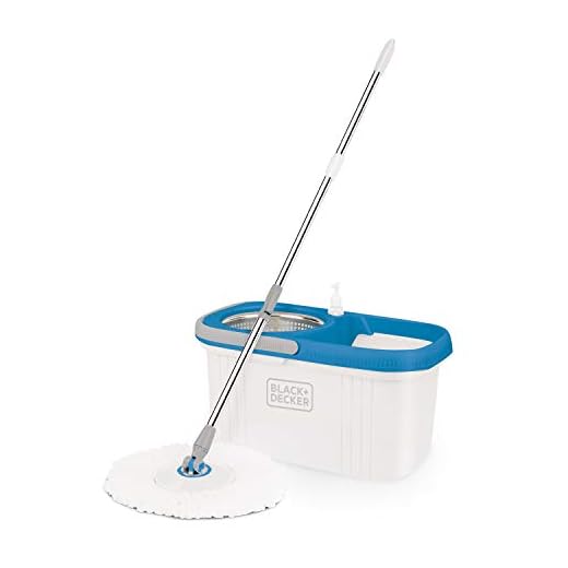 Black & Decker BXBK0001GB 360° snurrande mopp och hink med trumma i rostfritt stål, 44 cm x 24 cm x 23 cm, vit