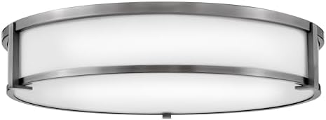 Hinkley Lowell 3244AN Large Flush Mount Ceiling Light, Robust L-Brackets, Etched Opal Glass, Twist-Lock System secures Fixture in Place, in Antique Nickel