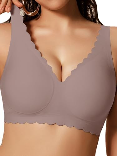 COCOMARTS Jelly Bras for Women No Underwire Scalloped Push Up Seamless Full Coverage Plunge Bralettes Wireless Tshirt Bras