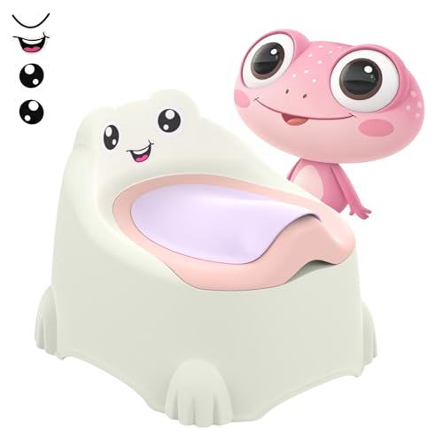 Potty - Potty Training Toilet Seat Travel Potty for Toddlers Toilet Potty with Removable Bowl, Splash Guard & Frog Expression Sticker Portable Toilet Potty for Kids Boys Girls Ages 1-6 Year Old, Pink
