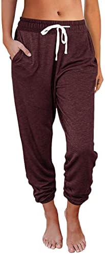 AUTOMET Baggy Sweatpants for Women with Pockets-Lounge Womens Pajams Pants-Womens Cinch Bottoms Joggers for Yoga Workout Wine Red