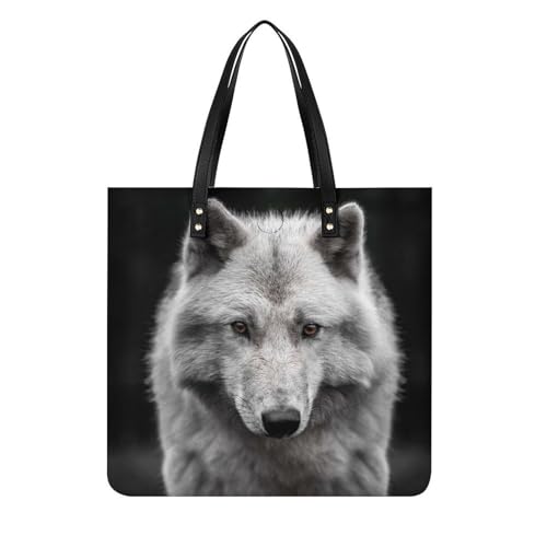Sac à main shopper loup noir et blanc en toile imprimée pour vos voyages et sorties de 39x39cm