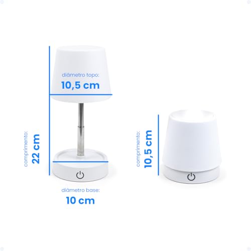 Abajur De Mesa Quarto Criado Mudo LED Luz Amarela Touch Sem Fio Recarregável Classica