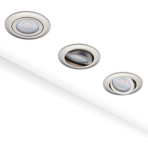 LED Recessed Spotlight, Flat, Dimmable, Warm White, 2700 K, Over 3 Levels, Smart Dimmer Head, Swivelling Spotlight, Set of 3, Recessed Light, 5 W Cover