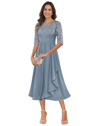 UIYPIWT Tea Length Mother of The Bride Dresses - Chiffon