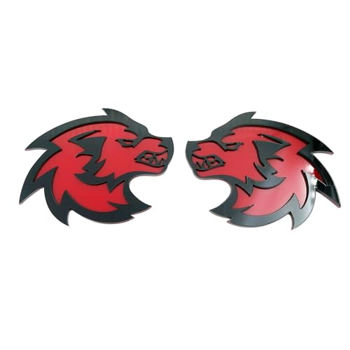 Image of Pair Set Wolf Car Emblem Badge Angry Eye Custom Truck Fender Side Rear Decal Sticker (Black Red)