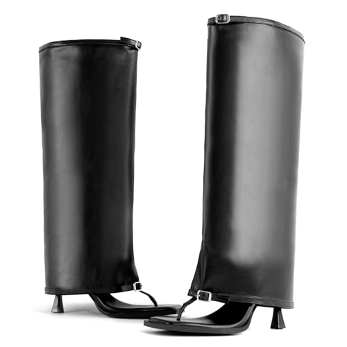 Richealnana Women's Open Toe Boots Flip Flop Fold Over Knee High Sandals Stiletto High Heel3