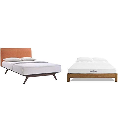 Modway Tracy Queen Wood Bed In Cappuccino Orange With Modway Aveline 6" Gel Infused Memory Foam Queen Mattress With Certipur-Us Certified Foam #TOP14