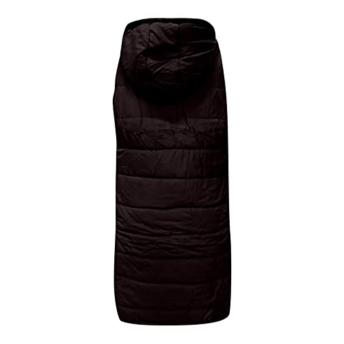 RODYETQQ Long Puffer Vest Women Winter Warm Quilted Sleeveless Jacket Zip Up Puffy Vest Fall Coat Stand Collar Hood Outerwear