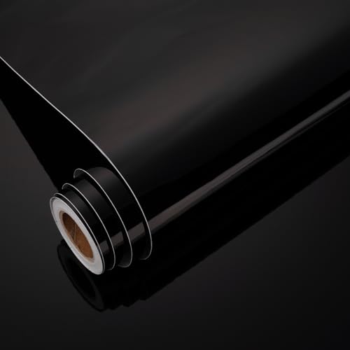 Image of Yenhome 30"X118" Glossy Black Contact Paper for Countertop Contact Paper Black Wallpaper for Kitchen Cabinets Backsplash Reflective Metallic Wallpaper Vinyl Refrigerator Wrap Decorative Appliances
