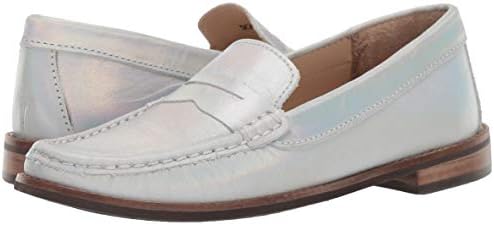 Driver Club USA Unisex Genuine Leather Boys/Girls Casual Comfort Slip On Moccasin Penny Loafer Driving Style, silver/white holograph 13 M US Little Kid | Image 6
