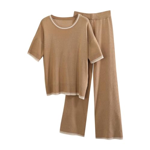 Tenues 2 pièces pour femme pantalon large et haut côtelé doux et extensible pour l'été