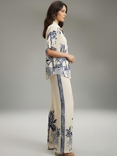 Image of NAINVISH Women's Rayon Co-Ord Set | Printed Shirt and Pant Set for Women | Casual Two Piece Lounge Outfit | Western Outfit
