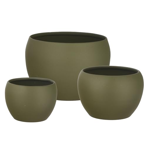 Image of Elegant Green Matte Finished Tabletop Planters Pots for Plants Flowers, Living Room Drawing Room Balcony Office Decoration Ideas for Plants Set of 3 (Plants not Included)