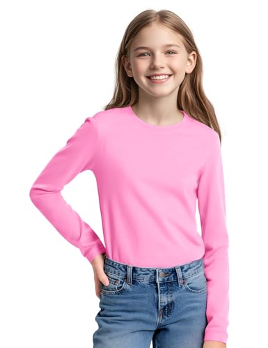 KEREDA 3 Pack Girls Long Sleeve Shirts Soft Cotton Crewneck Plain Tops Tees Clothes for Kids Tween2