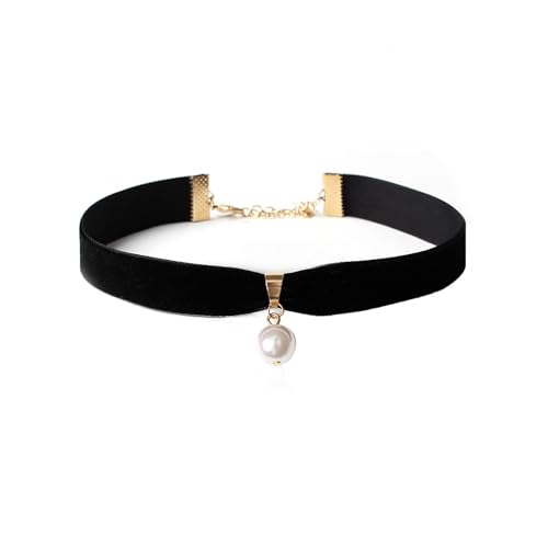Black Velvet Choker Necklace,Black Choker Necklace for Women,Adjustable Gothic Pearl Choker Necklace,Y2K Choker Classic Choker Collar for Valentines Day Halloween Cosplay Party Jewelry