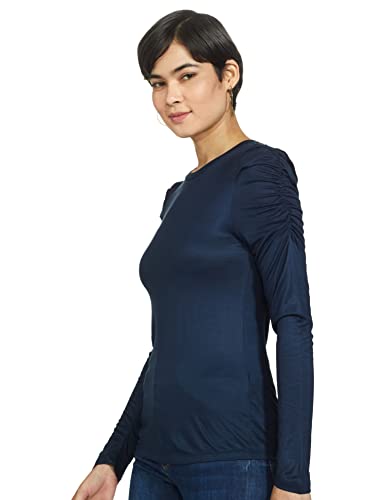 Image of Marks & Spencer Womens Solid Viscose Crew Neck Regular Fit Long Sleeve Top