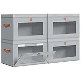 DIMJ Storage Bins with Lids - 4 Pack Large Fabric Closet Organizer with Window & Handles, Collapsible Decorative Storage Boxes for Shelves Under Bed, Books Clothes Blankets Sweaters Organization