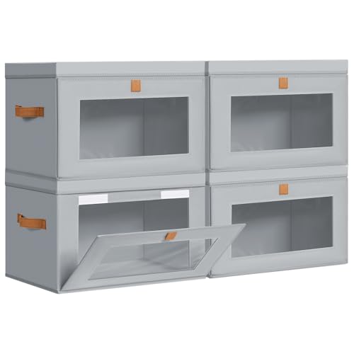 Image of DIMJ Storage Bins with Lids - 4 Pack Large Fabric Closet Organizer with Window & Handles, Collapsible Decorative Storage Boxes for Shelves Under Bed, Books Clothes Blankets Sweaters Organization