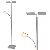 Ob im Wohnbereich oder im Büro, der moderne, futuristische Deckenfluter begeistert mit seinen Funktionen: zweigeteilter, verstellbarer Fluterkopf und Touchdimmer an Leuchte und Leselampe.