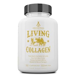Ancestral Supplements Grass Fed Beef Living Collagen Nutritional Powder Supplement, 3000mg, Promotes Healthier, Younger Looking Skin, Hair, Nails and Joints, Types I,II,III,V, and X, 180 Capsules