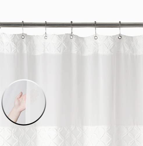 Artisyne Mesh Window White Chic Farmhouse Tufted Shower Curtain, 3D Soft Silky Chenille Check Fabric Shower Curtain，Waterproof And Easy Care （Cream White，72 Wx72 H） #TOP2