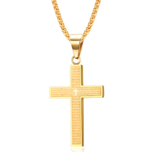 Collier Croix pour Homme en Or Inoxydable - Pendentif Croix Acier Inoxydable avec Chaîne Réglable - Bijoux Chrétien Catholique - Idéal pour Hommes, Femmes et...