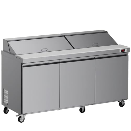 Ferueo 72’’ W Commercial Refrigerator Sandwich Salad Prep Table Refrigerators 3 Door with 18 Pans, Prep Station Fridge for Restaurant, Bars, Shops