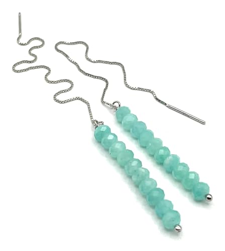 Boucles d'oreilles en argent 925 et amazonite turquoise véritable fabriquées en Italie - 8