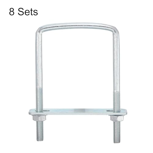 Image of uxcell Square U-Bolts, 8 Sets 90mm Inner Width 130mm Length M8 Zinc-Plated Carbon Steel U Clamp Bolt with Nuts and Plates, for Boat Trailer
