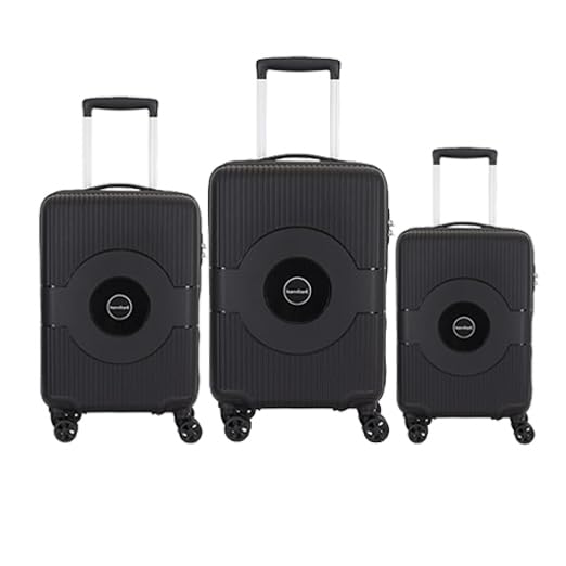 Image of American Tourister Kamiliant Light Weight Set of 3 Trolley Bags 55 cm, 68 cm and 79 cm Small, Medium and Large Hard-Sided Modern Design Polypropylene 8 Wheeler Spinner Luggage (Black)