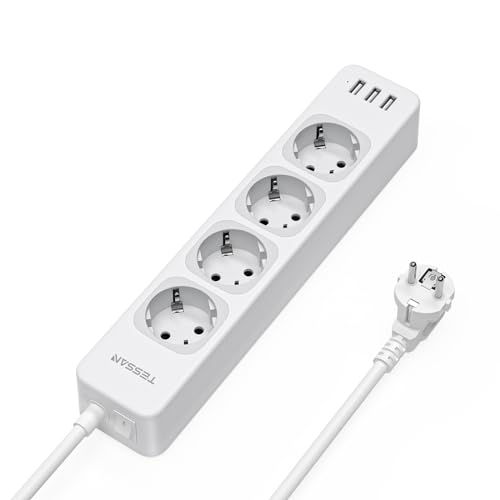 TESSAN 20W USB C Steckdosenleiste, GaN USB C Schnellladen Mehrfachsteckdose mit 4 Fach, Mehrfachstecker mit Verlängerungskabel 2M, Verteilersteckdose Überspannungsschutz 3600W für Büro 2 Met