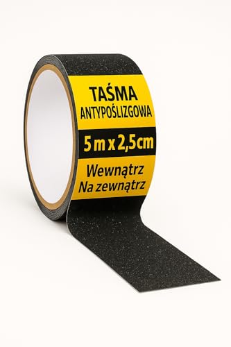 notlok Safety Work – Taśma antypoślizgowa [5 m × 2,5 cm] | Czarna | Samoprzylepna taśma zabezpieczająca schody i podłogi | Do wnętrz i na zewnątrz | Paski antypoślizgowe na stopnie