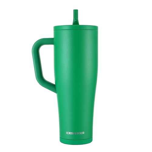 Image of Ice Shaker 40 oz Tumbler with Handle and Straw | 40oz Green | Cold for 30+ Hours | 2-in-1 Tumbler Shaker Bottle | Odor-Free 40 ounce Bottle for Water, Protein Shakes, Smoothies, Cocktails