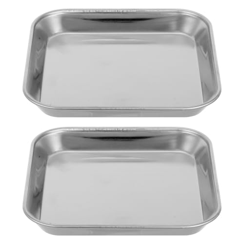 VANZACK Lot de 2 Assiettes Carrées en Acier Inoxydable Renforcé 14X14 CM Plateaux Polyvalents pour Apéritifs Biscuits Steaks et Desserts Plaques de Cuisson Solide pour Usage