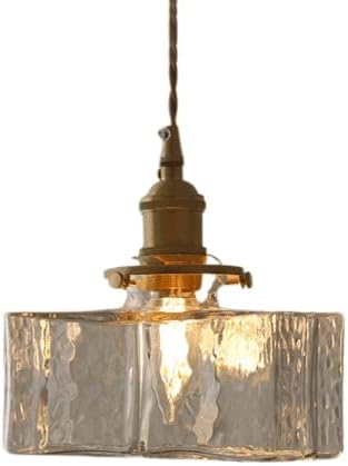 Elksdut Hanglamp van gehamerd glas Vintage kleine kroonluchter plafondlamp, vierkante flesvorm hangende verlichtingsarmatuur voor keukeneiland eetkamer nachtkastje, E27 hangende lampen